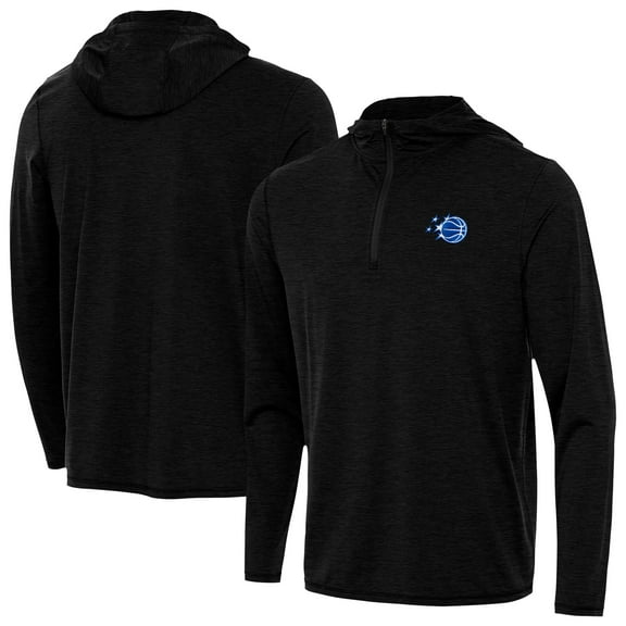 Men's Antigua Heather Black Orlando Magic New Logo Tidy Quarter-Zip Hoodie