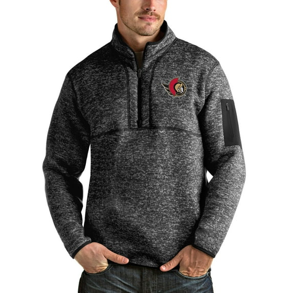 Men's Antigua Heather Black Ottawa Senators Fortune Half-Zip Pullover Jacket