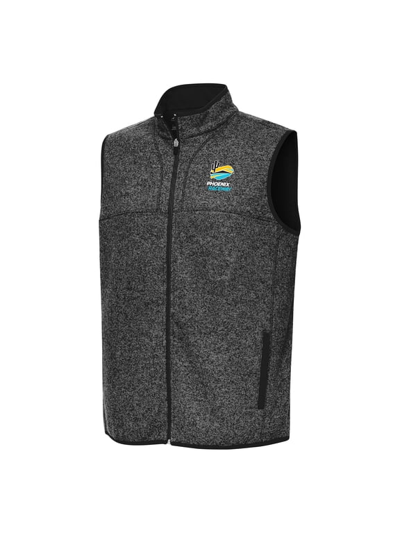 Men's-Antigua Heather Black Phoenix Raceway Fortune Full-Zip Vest