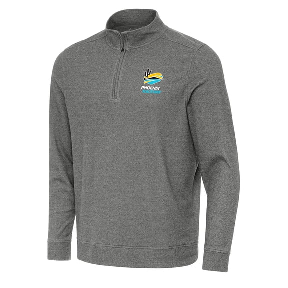 Men's Antigua Heather Black Phoenix Raceway Subtle 1/4 Zip Pullover Direct to Film