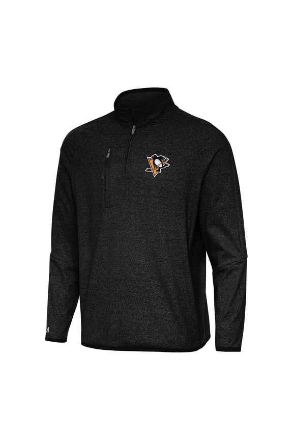 Men's Antigua Heather Black Pittsburgh Penguins Certain Quarter-Zip Tri-Blend Sweatshirt
