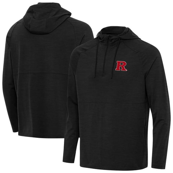 Men's Antigua Heather Black Rutgers Scarlet Knights Spikes Quarter-Zip Hoodie