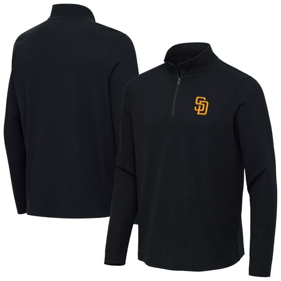 Men's Antigua Heather Black San Diego Padres Sync Tri-Blend Quarter-Zip Pullover