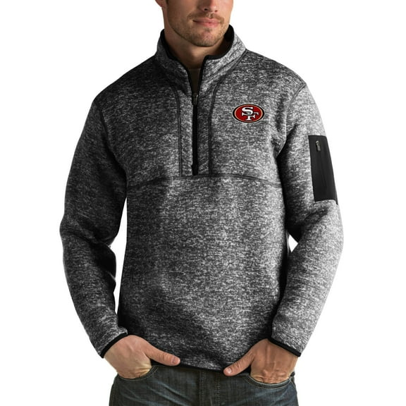 Men's Antigua Heather Black San Francisco 49ers Fortune Big & Tall Quarter-Zip Pullover Jacket
