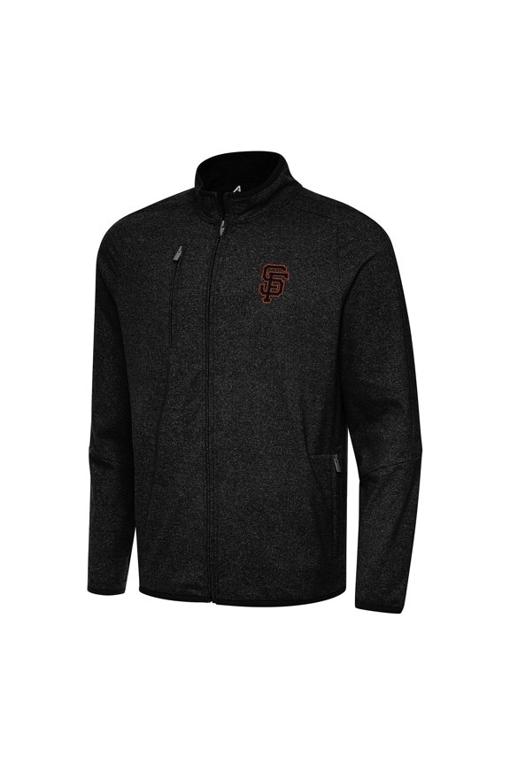 Men's Antigua Heather Black San Francisco Giants Hold-Up Tri-Blend Full-Zip Jacket