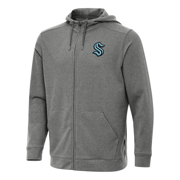 Men's Antigua Heather Black Seattle Kraken Effortless Full-Zip Hoodie Jacket