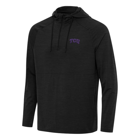 Men's Antigua Heather Black TCU Horned Frogs Spikes Raglan Quarter-Zip Hoodie