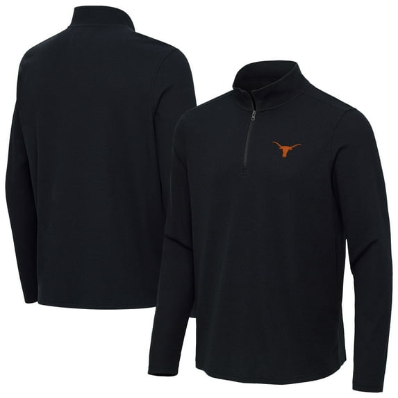 Men's Antigua Heather Black Texas Longhorns Sync Quarter-Zip Waffle-Knit Tri-Blend Pullover