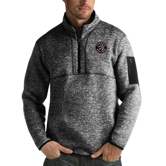 Men's Antigua Heather Black Toronto Raptors Fortune Big & Tall Quarter-Zip Pullover Jacket