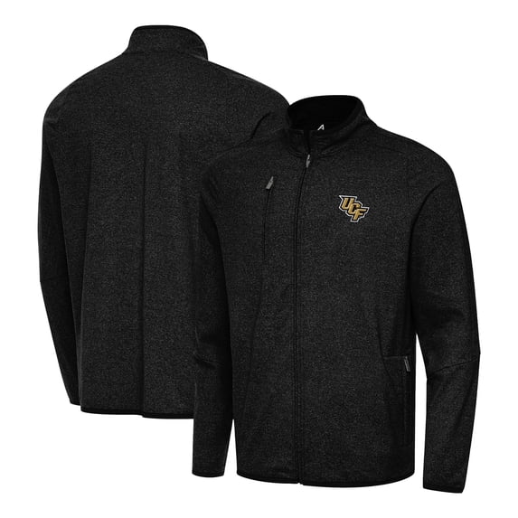 Men's Antigua Heather Black UCF Knights Hold-Up Tri-Blend Full-Zip Jacket