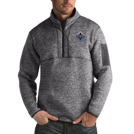 Men's Antigua Heather Black Vancouver Whitecaps FC Fortune Quarter-Zip Pullover Jacket