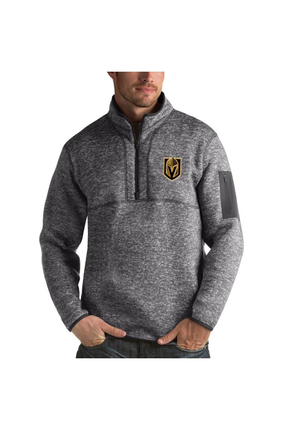 Men's Antigua Heather Black Vegas Golden Knights Fortune Half-Zip Pullover Jacket
