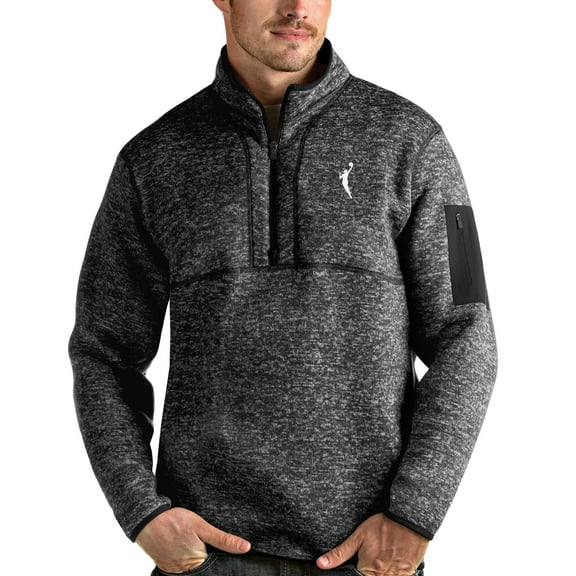 Men's Antigua Heather Black WNBA Logowoman Fortune Quarter-Zip Pullover Jacket