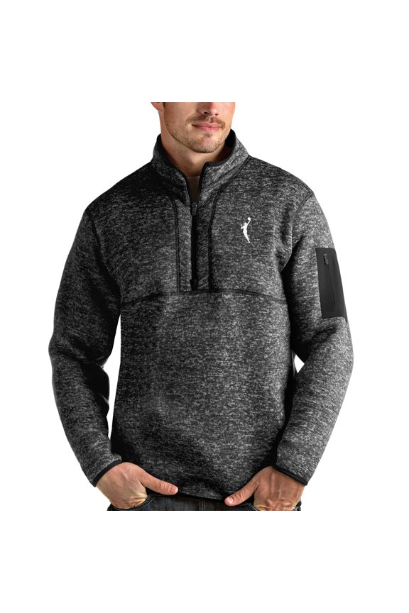 Men's Antigua Heather Black WNBA Logowoman Fortune Quarter-Zip Pullover Jacket
