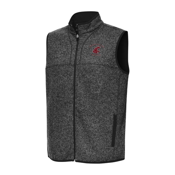Men's Antigua Heather Black Washington State Cougars Fortune Full-Zip Vest