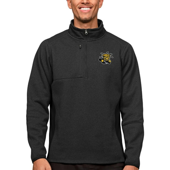Men's Antigua Heather Black Wichita State Shockers Course Quarter-Zip Pullover Top