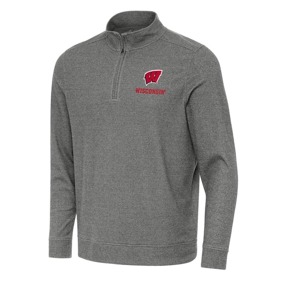 Men's Antigua Heather Black Wisconsin Badgers Subtle Quarter-Zip Sweatshirt