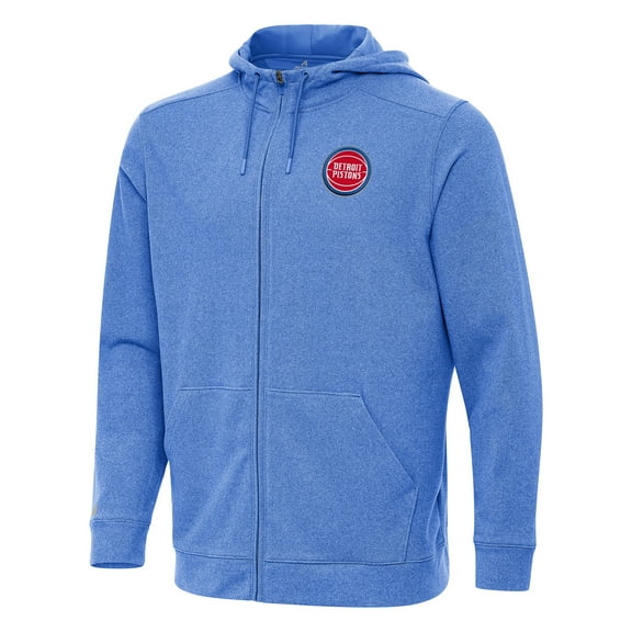 Men's Antigua Heather Blue Detroit Pistons Effortless Full-Zip Hoodie Jacket