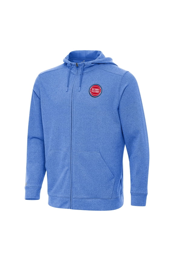 Men's Antigua Heather Blue Detroit Pistons Effortless Full-Zip Hoodie Jacket