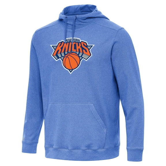 Men's Antigua Heather Blue New York Knicks Cloud Pullover Hoodie