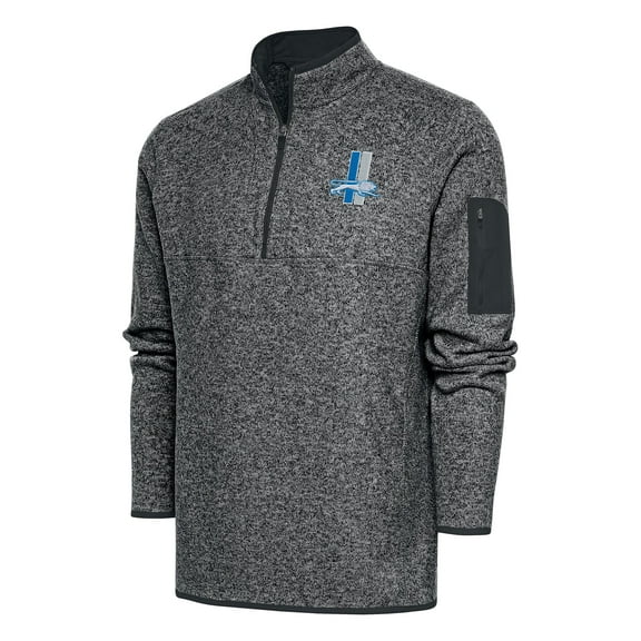 Men's Antigua Heather Charcoal Detroit Lions Throwback Fortune Quarter-Zip Pullover Jacket