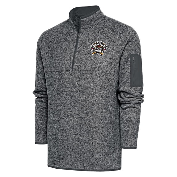 Men's Antigua Heather Charcoal Erie SeaWolves Fortune Quarter-Zip Pullover Jacket