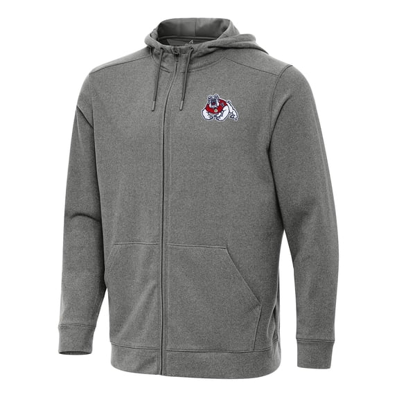 Men's Antigua Heather Charcoal Fresno State Bulldogs Effortless Full-Zip Hoodie Jacket