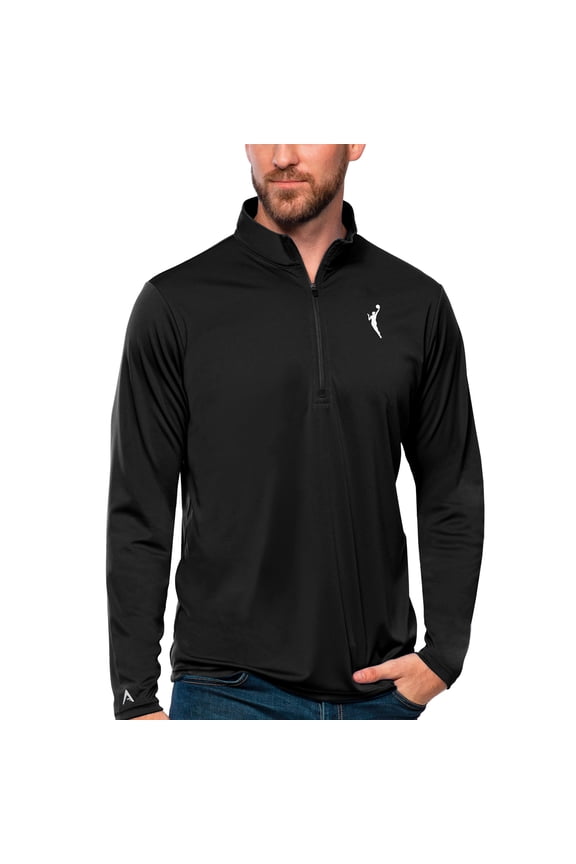 Men's Antigua Black WNBA Logowoman Tribute Quarter-Zip Pullover Top