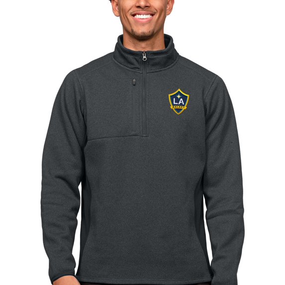 Men's Antigua Heather Charcoal LA Galaxy Primary Team Logo Course Quarter-Zip Pullover Top