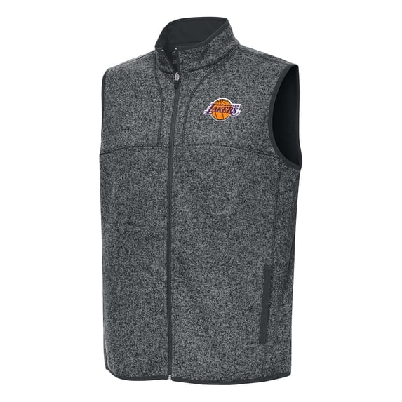 Men's Antigua Heather Charcoal Los Angeles Lakers Fortune Full-Zip Vest