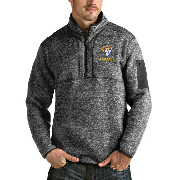 Men's Antigua Heather Charcoal Los Angeles Rams Fortune Quarter-Zip Pullover Jacket