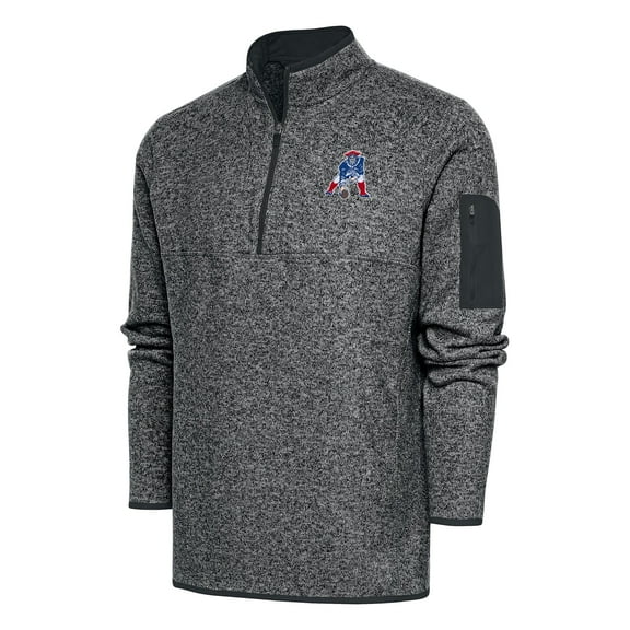 Men's Antigua Heather Charcoal New England Patriots Throwback Fortune Quarter-Zip Pullover Jacket
