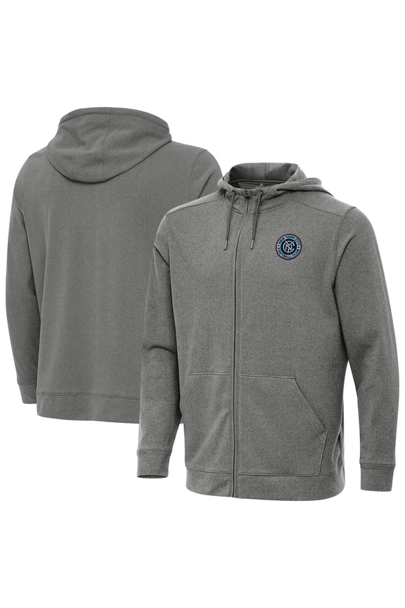 Men's Antigua Heather Charcoal New York City FC Effortless Full-Zip Hoodie Jacket