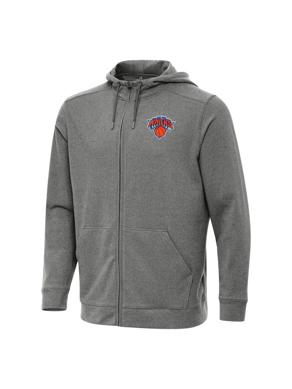 Men's Antigua Heather Charcoal New York Knicks Effortless Full-Zip Hoodie Jacket