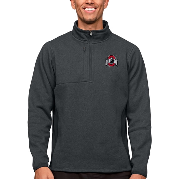 Men's Antigua Heather Charcoal Ohio State Buckeyes Course Quarter-Zip Pullover Top