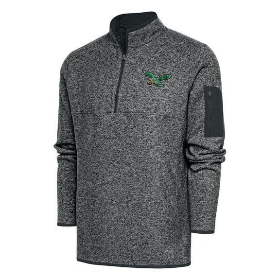 Men's Antigua Heather Charcoal Philadelphia Eagles Throwback Fortune Quarter-Zip Pullover Jacket