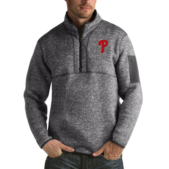 Men's Antigua Heather Charcoal Philadelphia Phillies Fortune Big & Tall Quarter-Zip Pullover Jacket