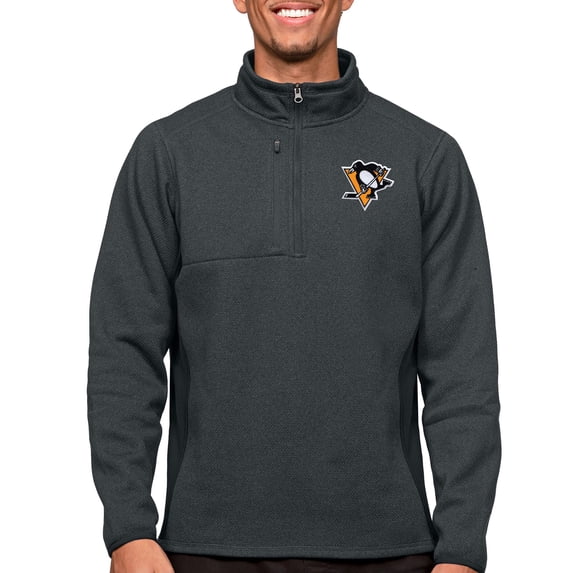 Men's Antigua Heather Charcoal Pittsburgh Penguins Course Quarter-Zip Pullover Top