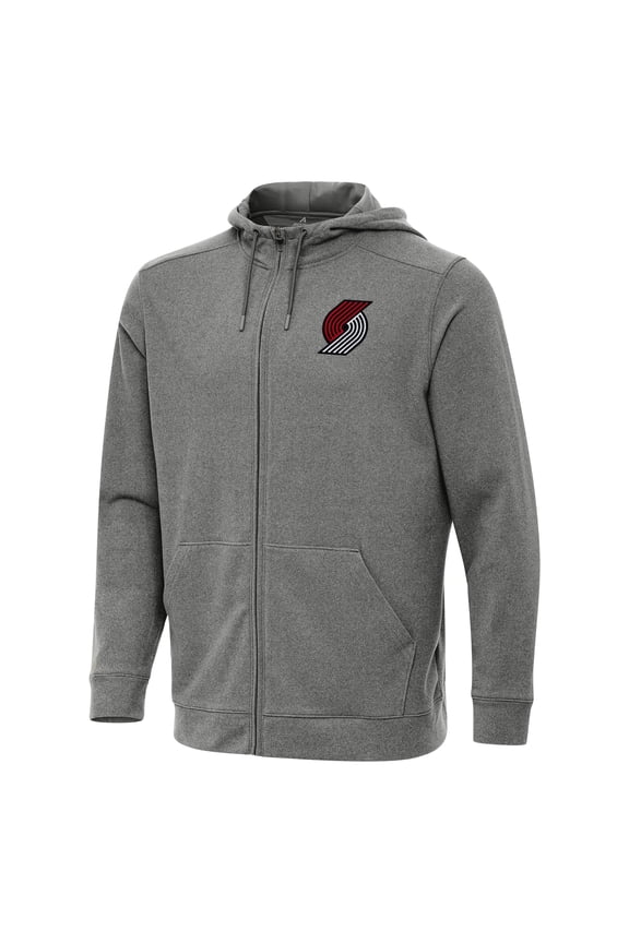 Men's Antigua Heather Charcoal Portland Trail Blazers Effortless Full-Zip Hoodie Jacket