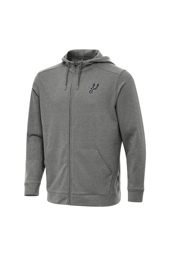 Men's Antigua Heather Charcoal San Antonio Spurs Effortless Full-Zip Hoodie Jacket
