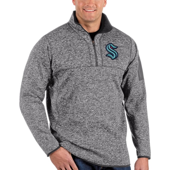 Men's Antigua Heather Charcoal Seattle Kraken Big & Tall Fortune Quarter-Zip Pullover Jacket