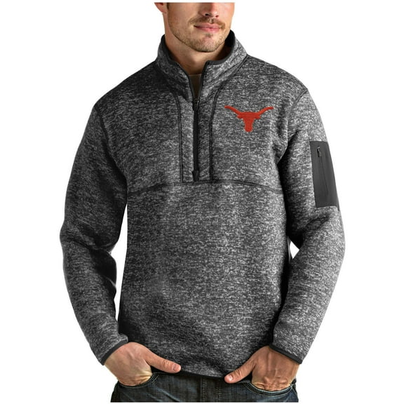 Men's Antigua Heather Charcoal Texas Longhorns Fortune Quarter-Zip Pullover Jacket