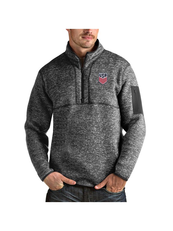 Men's Antigua Heather Charcoal USMNT Fortune Quarter-Zip Pullover Jacket