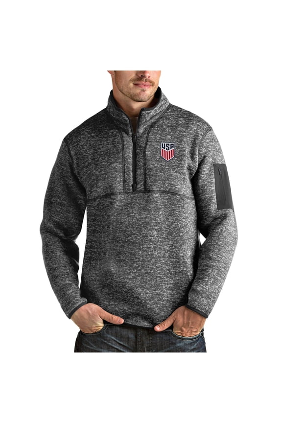 Men's Antigua Heather Charcoal USMNT Fortune Quarter-Zip Pullover Jacket