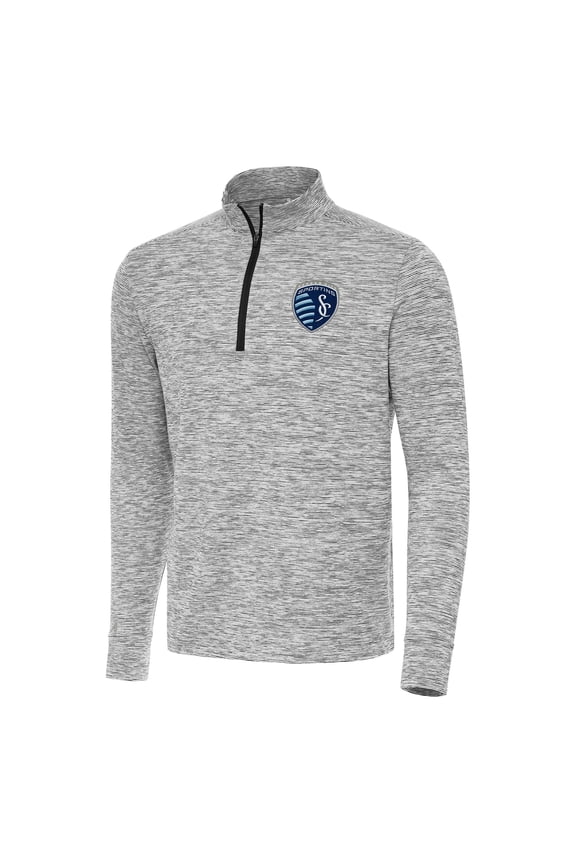 Men's Antigua Heather Charcoal/White Sporting Kansas City Cause Quarter-Zip Top