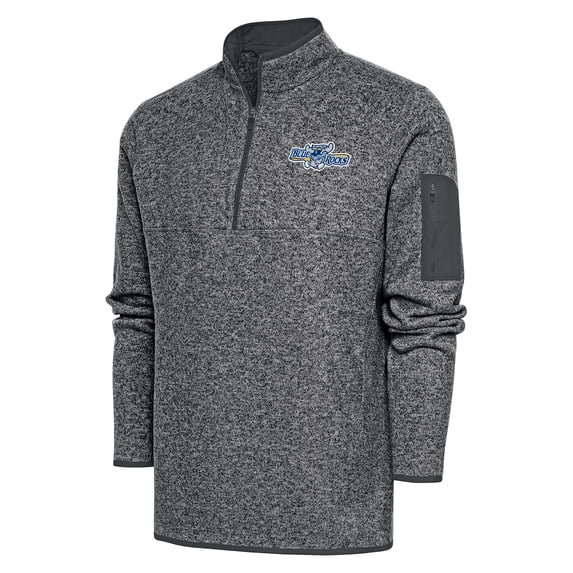 Men's Antigua Heather Charcoal Wilmington Blue Rocks Fortune Quarter-Zip Pullover Jacket