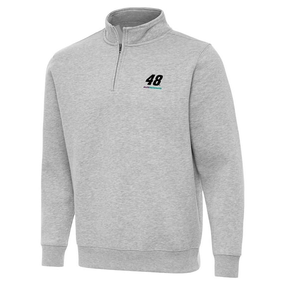 Men's-Antigua Heather Gray Alex Bowman Victory Quarter-Zip Sweatshirt