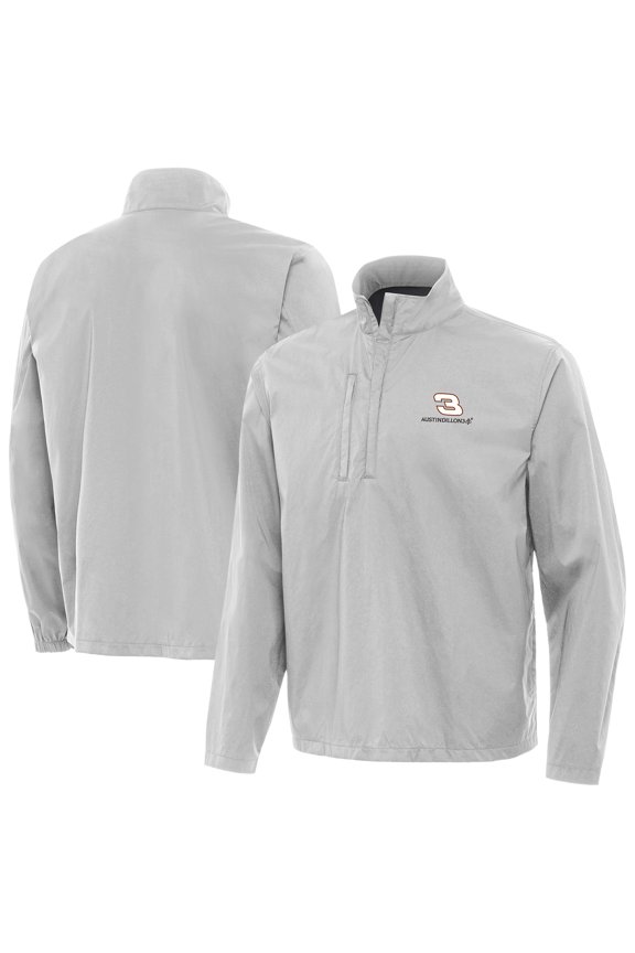 Men's-Antigua Heather Gray Austin Dillon Brisk Quarter-Zip Pullover Jacket