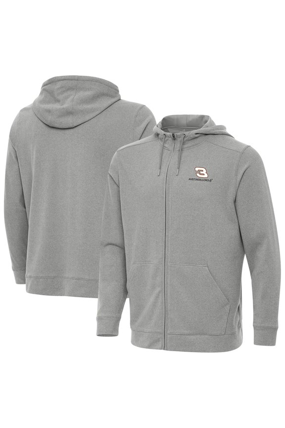 Men's-Antigua  Heather Gray Austin Dillon Effortless Full-Zip Hoodie