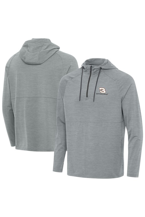 Men's Antigua Heather Gray Austin Dillon Spikes Quarter-Zip Pullover Hoodie